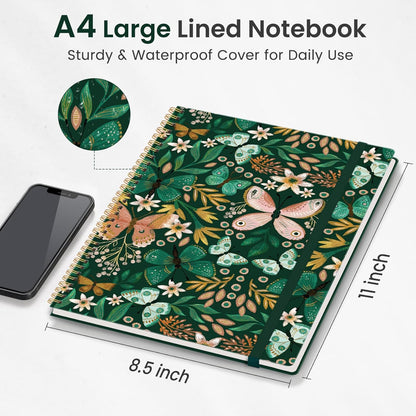 Taja Large Spiral Lined Journal for Women, 8.5" x 11" Notebooks for Work Collge Ruled, A4 Aesthetic Cute Journaling Notebooks for Writing, Plastic Cover, Celestial