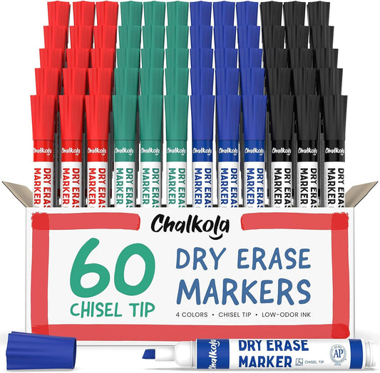 Chalkola Dry Erase Markers Chisel Tip (15 Pack, 12 Colors) | Dry Erase Pens - Non toxic, Low odor Whiteboard Markers for Kids, Teachers, Office, School, Classroom Supplies & Accessories