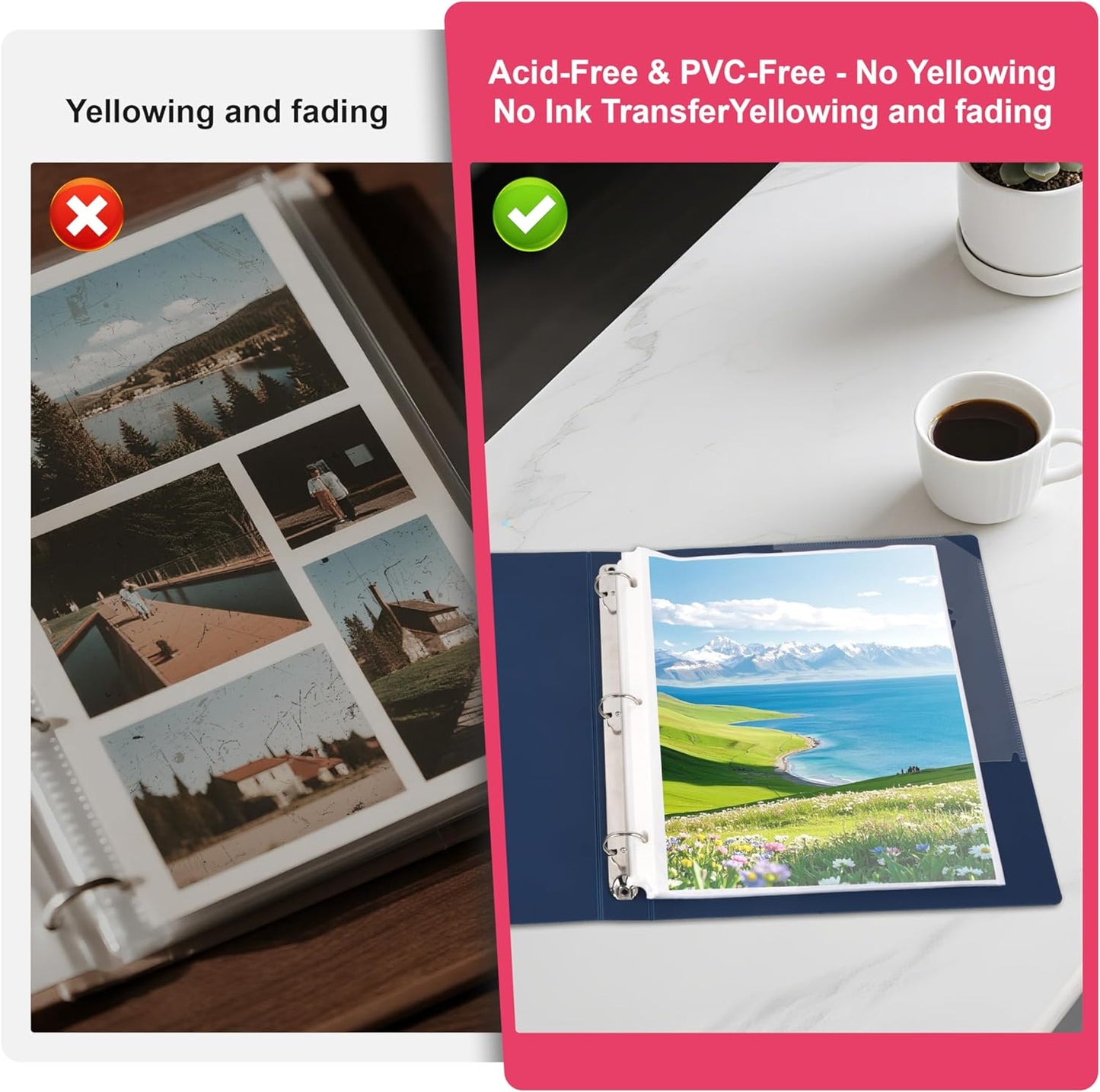 Sheet Protectors 50 Pack | Fits 8.5x11 Paper & 3-Ring Binders | Glare-Reducing Textured Surface with Reinforced Edges | Acid-Free Top-Loading for Home, School & Office