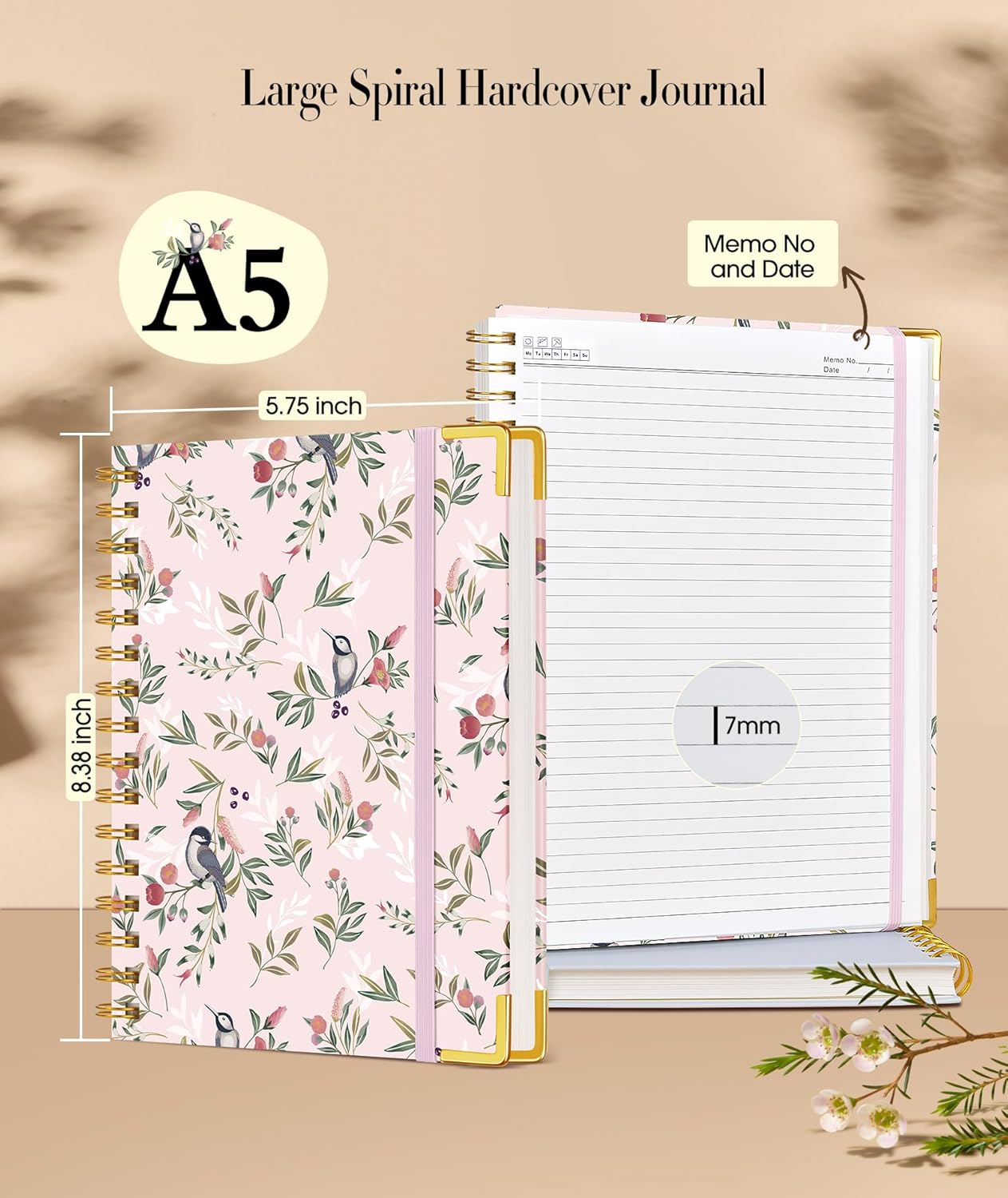 Cute Spiral Notebook Journal for Women, 200 Pages Lined Notebooks 8.5” x 11”, A4 Large Hardcover Spiral Journals with 100 GSM Thick Paper, College Ruled Notebook for Writing Work School, Orange Floral