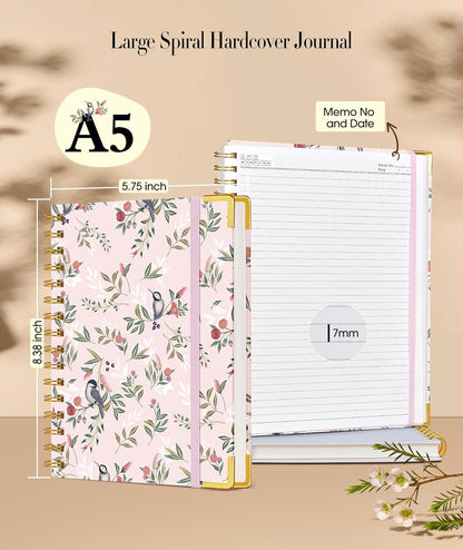 Cute Spiral Notebook Journal for Women, 200 Pages Lined Notebooks 8.5” x 11”, A4 Large Hardcover Spiral Journals with 100 GSM Thick Paper, College Ruled Notebook for Writing Work School, Orange Floral