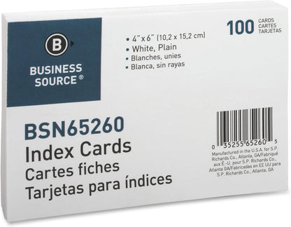 Business Source Plain Index Cards, White, 5 X 8