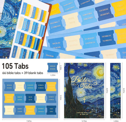 Laminated Bible Tabs, Gold Foil Embossed Lettering Bible Chapter Index Tabs for Women Men, Reposition Large Print Sticky Labels, Easy to Read and Apply, 105Chapters Labels for Easy Navigation (Black)