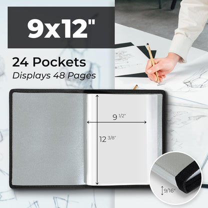 Dunwell Art Portfolio 8.5x11 Folder (Silver), Mounting Paper, Portfolio Binder for Artwork and 8.5 x 11 Documents Art Folder, 24 Pockets Display 48 Pages, Acid-Free Poly Presentation Book