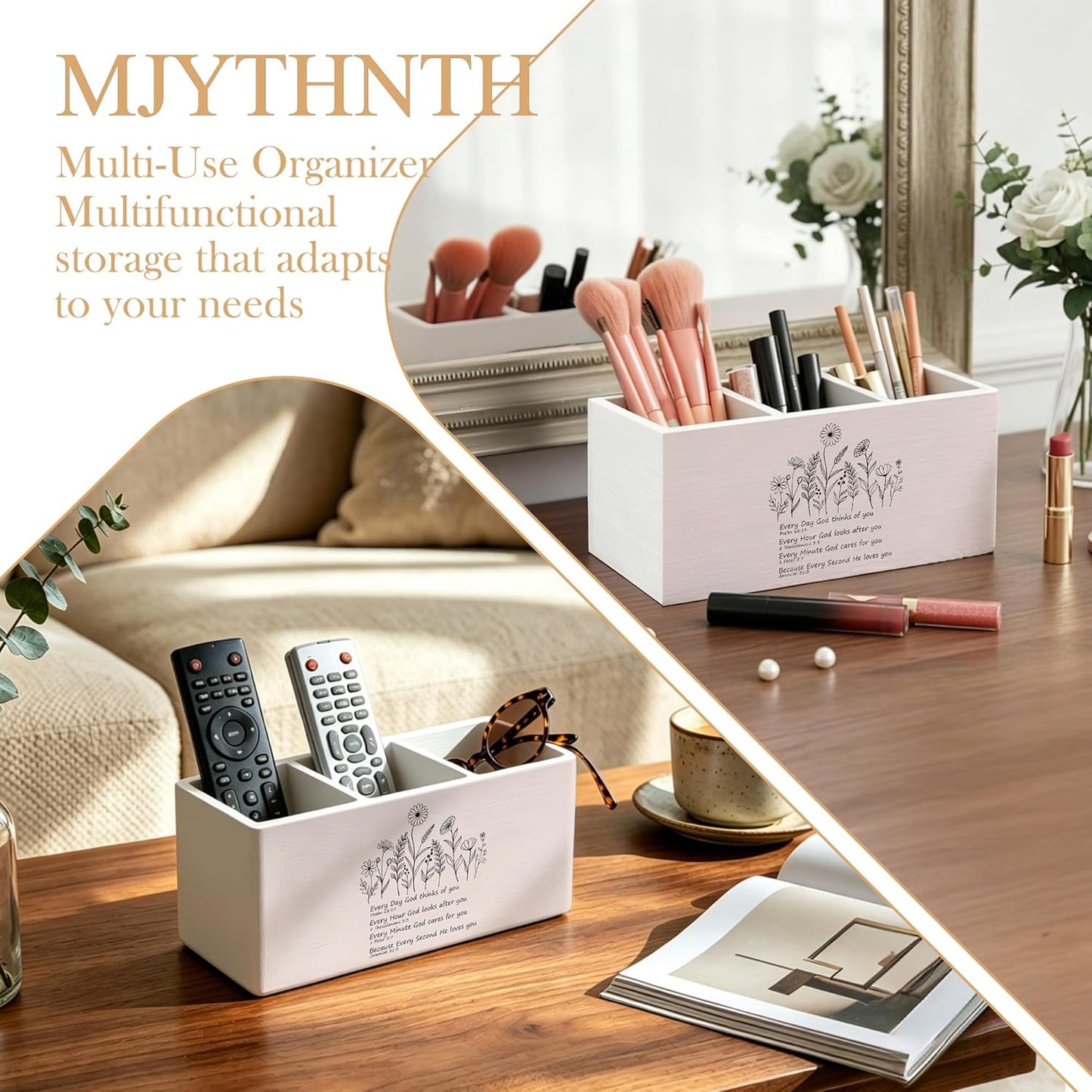 Don't Overthink It Inspirational Pencil Pen Holder for Desk, Pink Positive Affirmations Wooden Box Sign Pen Holder Organizer for Home Office School Desk Accessories