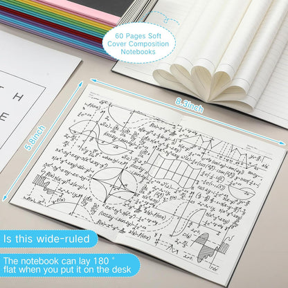 Handepo 100 Pack A5 Composition Notebooks 72 Pages/36 Sheets Ruled Lined Composition Kraft Notebooks Bulk Soft Cover Journals Travel Memo for Students Classroom Office Supplies(a5, Colourful)