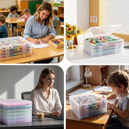 5 Packs Scrapbook Paper Storage, Stackable Plastic File Storage Box Set with Sticky Index Tabs, Lager Sizes Craft Organizer Storage, U-Shaped Locking Mechanism, Ideal for Document Organizer