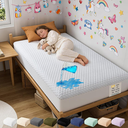OhGeni 100% Waterproof Queen Size Mattress Protector,Soft Mattress Pad, Cooling Breathable Fitted Sheets,Washable Bed Cover,Non-Slip Deep Pocket,Noiseless for Bedroom