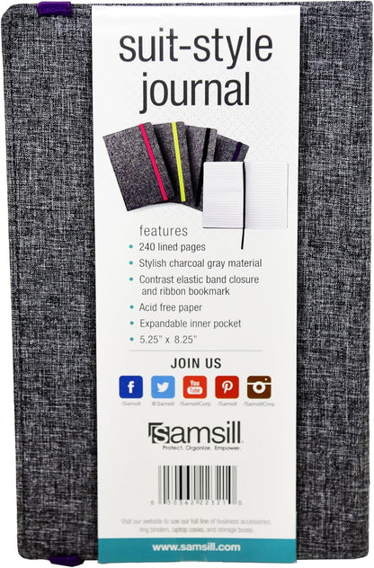 Samsill Large Hardcover Notebook, 240 Lined Notebook Pages, Black, 7.5 x 10 Inch
