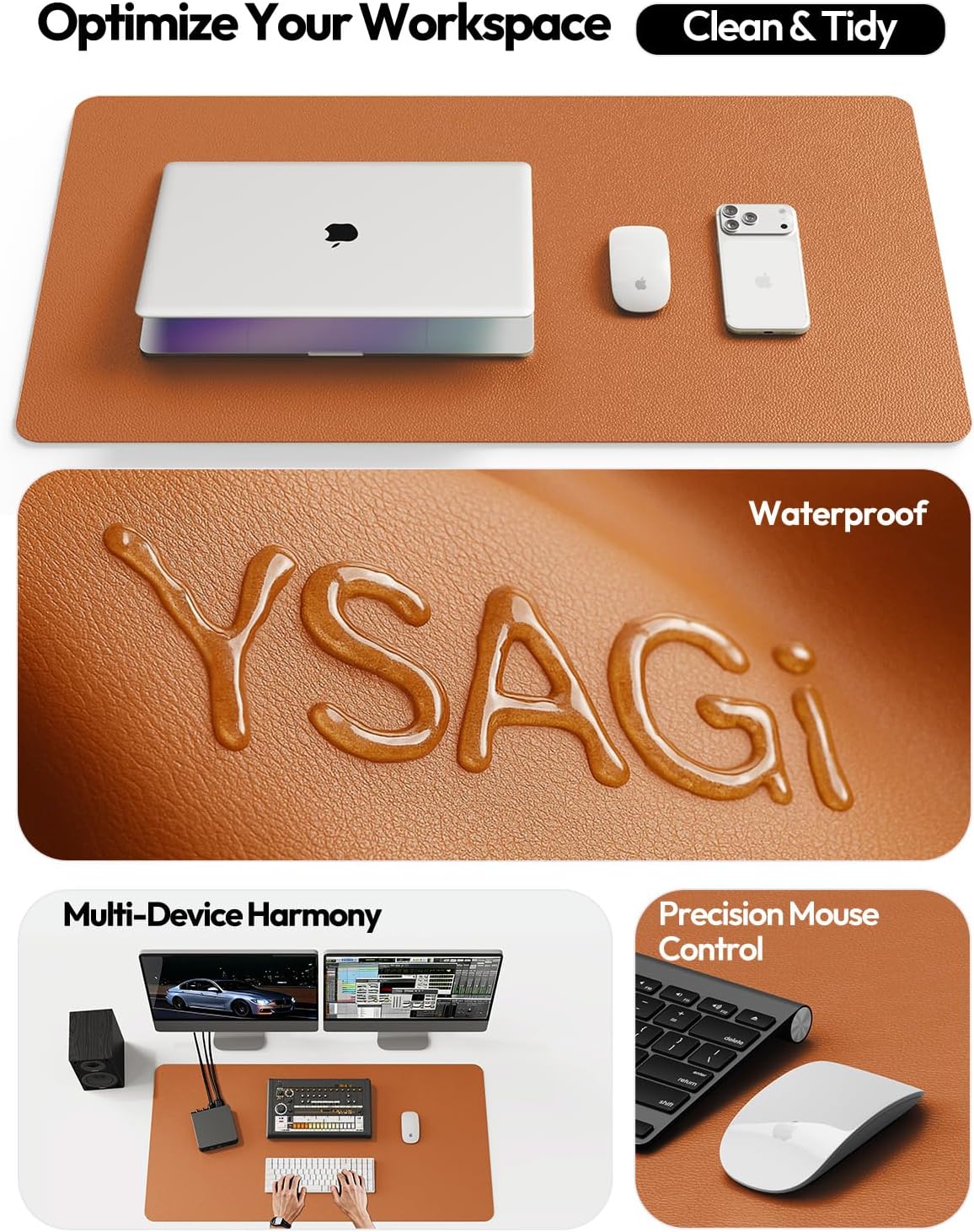 YSAGi Leather Desk Pad Protector, Large Mouse Pad, Non-Slip PU Leather Desk Blotter, Waterproof Writing Pad for Office and Home (31.5" x 15.8", Eggshell) - Colors A