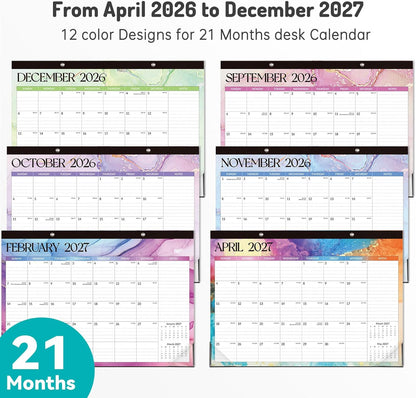 Forvencer Desk Calendar 2026-2027, 21 Months Calendar Runs from April 2026 to December 2027, 17" x 12" Large 2026 Wall Calendar Monthly Planner with Plastic Cover for Home School Office