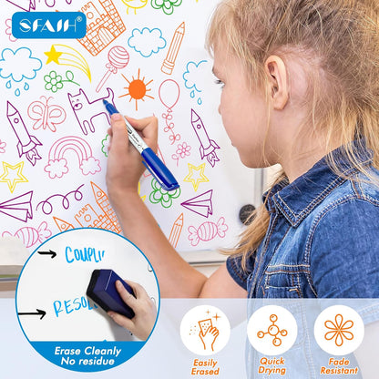 SFAIH Fine Tip Dry Erase Markers - 24 Pack Black Whiteboard Erasable Markers Bulk for Kids Adults, Ideal for Classroom School Office Home Use on White Board, Non-Toxic Easy Clean