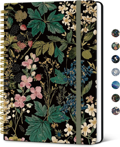 Taja Lined Spiral Journal Notebook for Women, A5 Cute College Ruled Hardcover Notebook for Work & Note Taking, Pretty Journal for Writing, 140 Pages, Flower Garden