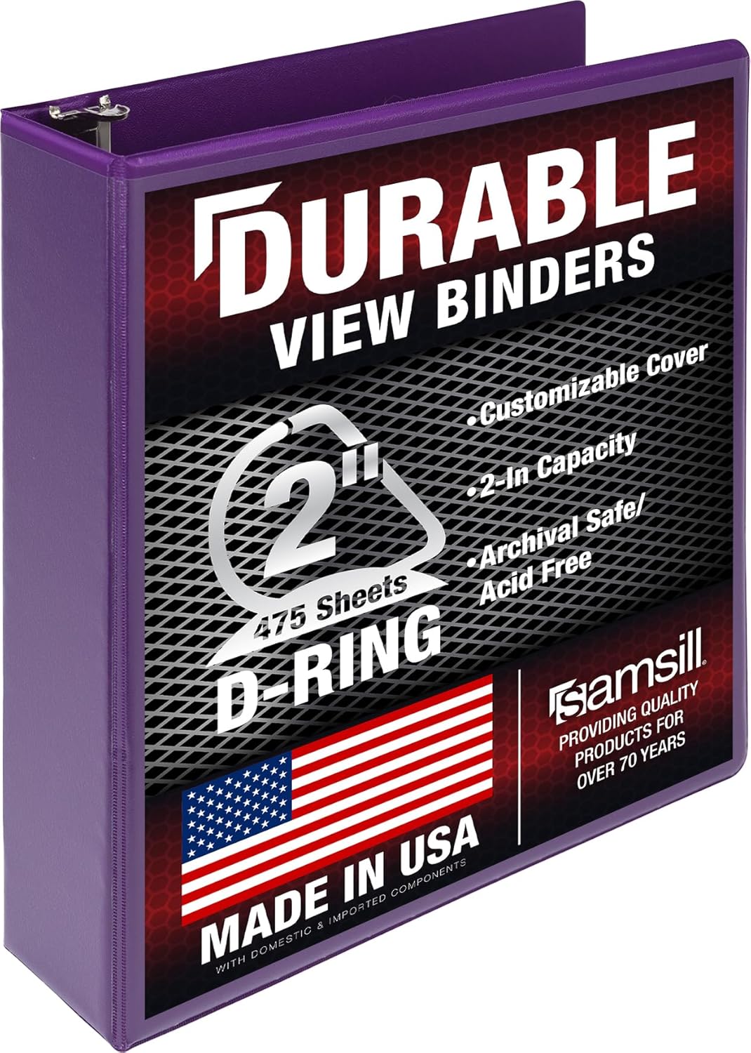 Samsill Durable 4 inch 3 Ring Binder, D Ring Binder, 100% Recycled Chipboard, Black, 2 Pack