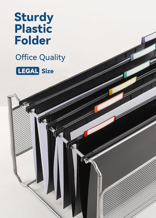 SortRax Plastic Hanging File Folders, Sturdy & Tear-Resistant, Letter Size, 12 Pack with Insertable 1/5-Cut Tabs, Pastel Colors