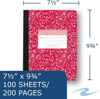Roaring Spring Hard Cover Composition Notebook, 6 Pack, Assorted Colors Marble Comp Book, 9.75″ x 7.5″, Wide-Ruled with Margin, 100 Sheets (200 Pages)