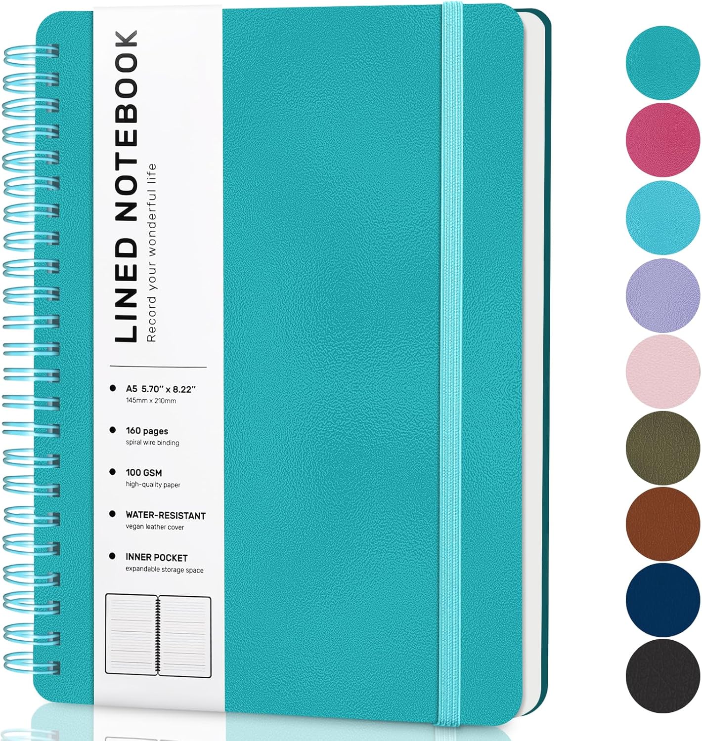 ABERLLS Lined Spiral Journal Notebook with 160 Pages, 8×5.7in, A5 Spiral Notebook, Journaling Notebooks for Work, School, Women, Men, College Ruled Spiral Notebook, Hardcover Leather Journals, Blue