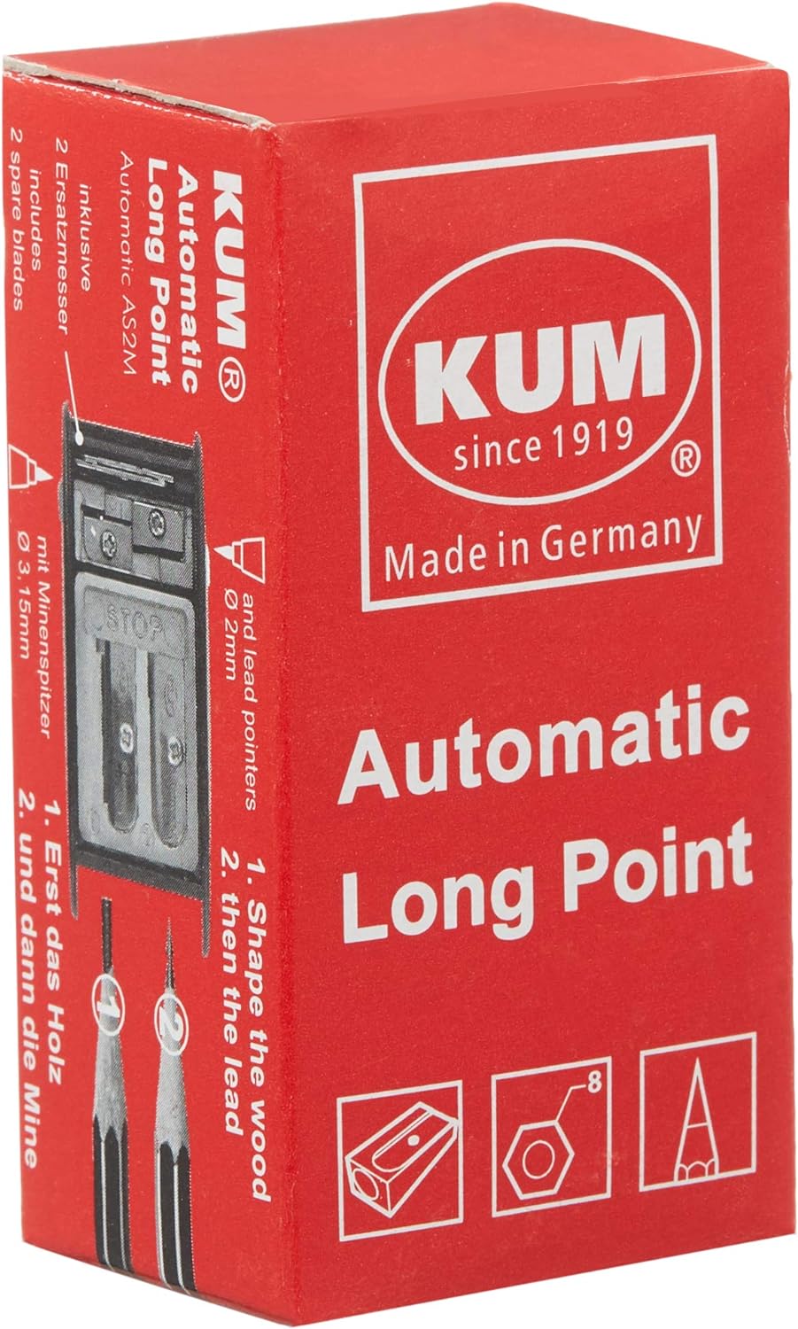 Kum AS2, Two Hole Automatic Long Point Pencil Sharpener, Mfg Part Number 1053021 (Extra lids not Included)
