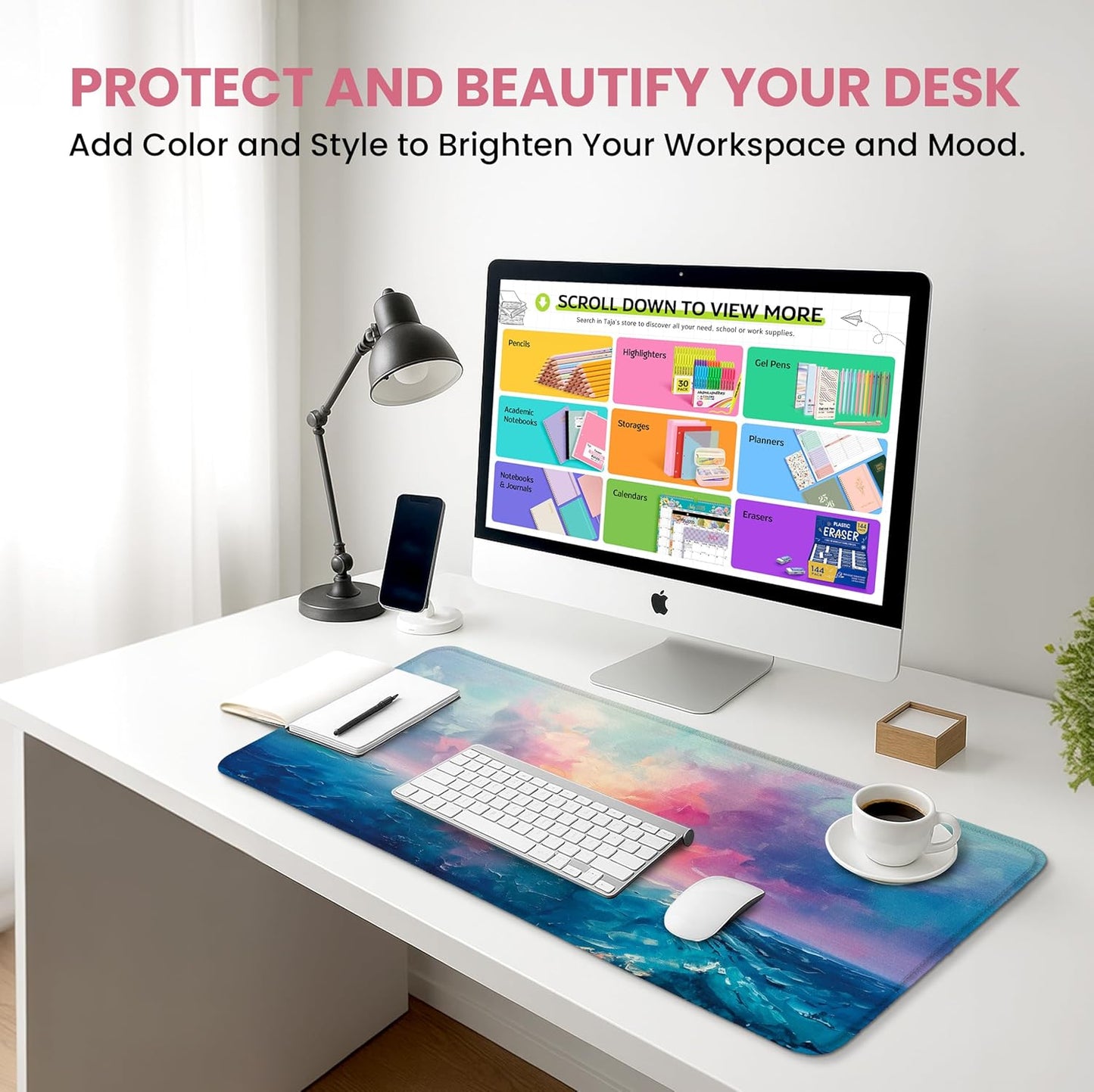 Large Mouse Pad for Desktop, Cute Desk Mat Pad Protector for Work & Gaming, Aesthetic Pretty Anti-Slip Laptop Blotter Cover for Office School Home Supplies, Wildflowers, 31.5" x 11.8"