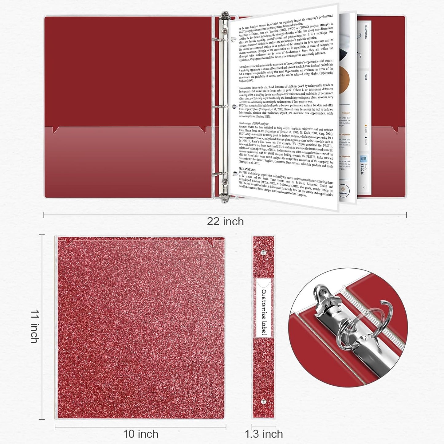 EYROZILL 3 Ring Binders 1 Inch Round Rings Binder Gold Binder Holds 8.5" x 11" Letter Size 300 Sheets, Waterproof, Gold