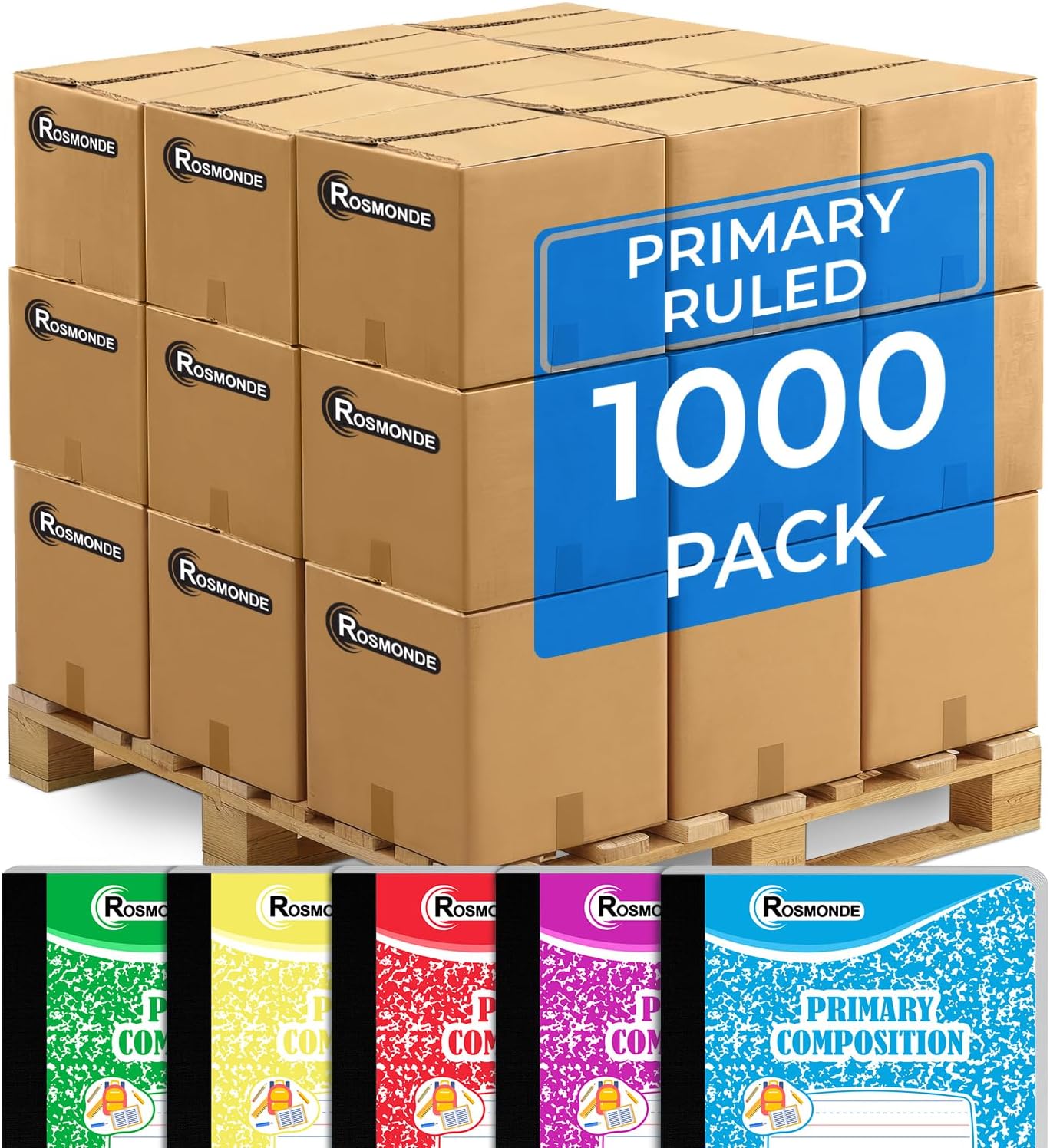 Rosmonde 50 Pack Composition Notebooks Bulk, Wide Ruled Composition Notebook, 200 Pages (100 Sheets), 9-3/4 x 7-1/2, Black Marble, Bulk School Supplies, Office Notebooks, Bulk Notebooks for School