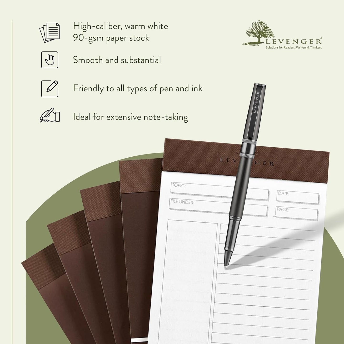 Levenger Freeleaf Annotation Ruled Writing Pads Lined Notepad, Compatible with Cornell Note-Taking System, Pack of 5, White, Letter