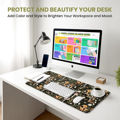 Large Mouse Pad for Desktop, Cute Desk Mat Pad Protector for Work & Gaming, Aesthetic Pretty Anti-Slip Laptop Blotter Cover for Office School Home Supplies, Wildflowers, 31.5" x 11.8"
