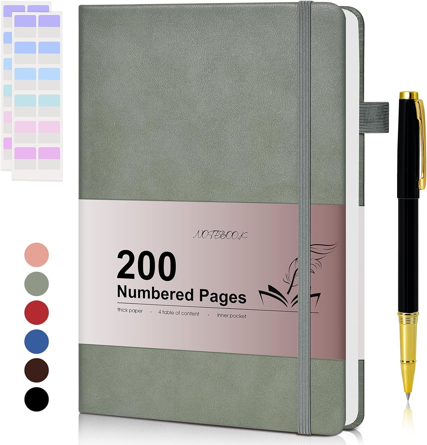 Lined Journal Notebook for Men Women, 200 Numbered Pages Leather Hardcover Journal with Pen, A5 Journaling Notebooks, Thick Paper College Ruled Journals for Writing Work Business 5.75'' X 8.38'' Black