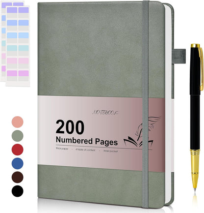 Lined Journal Notebook for Men Women, 200 Numbered Pages Leather Hardcover Journal with Pen, A5 Journaling Notebooks, Thick Paper College Ruled Journals for Writing Work Business 5.75'' X 8.38'' Black