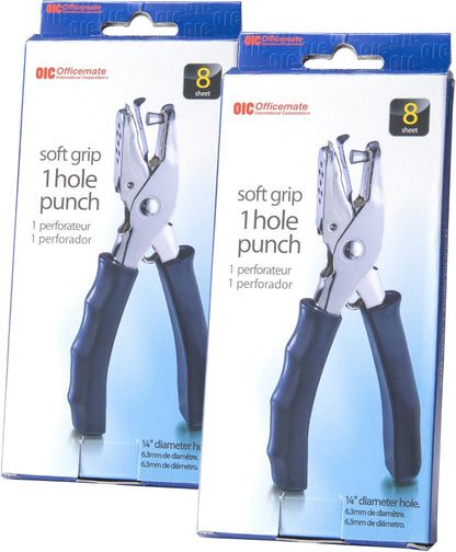 Officemate 1 Hole Punch with Soft Grip Handle, 8 Sheet Capacity, Black (90083)