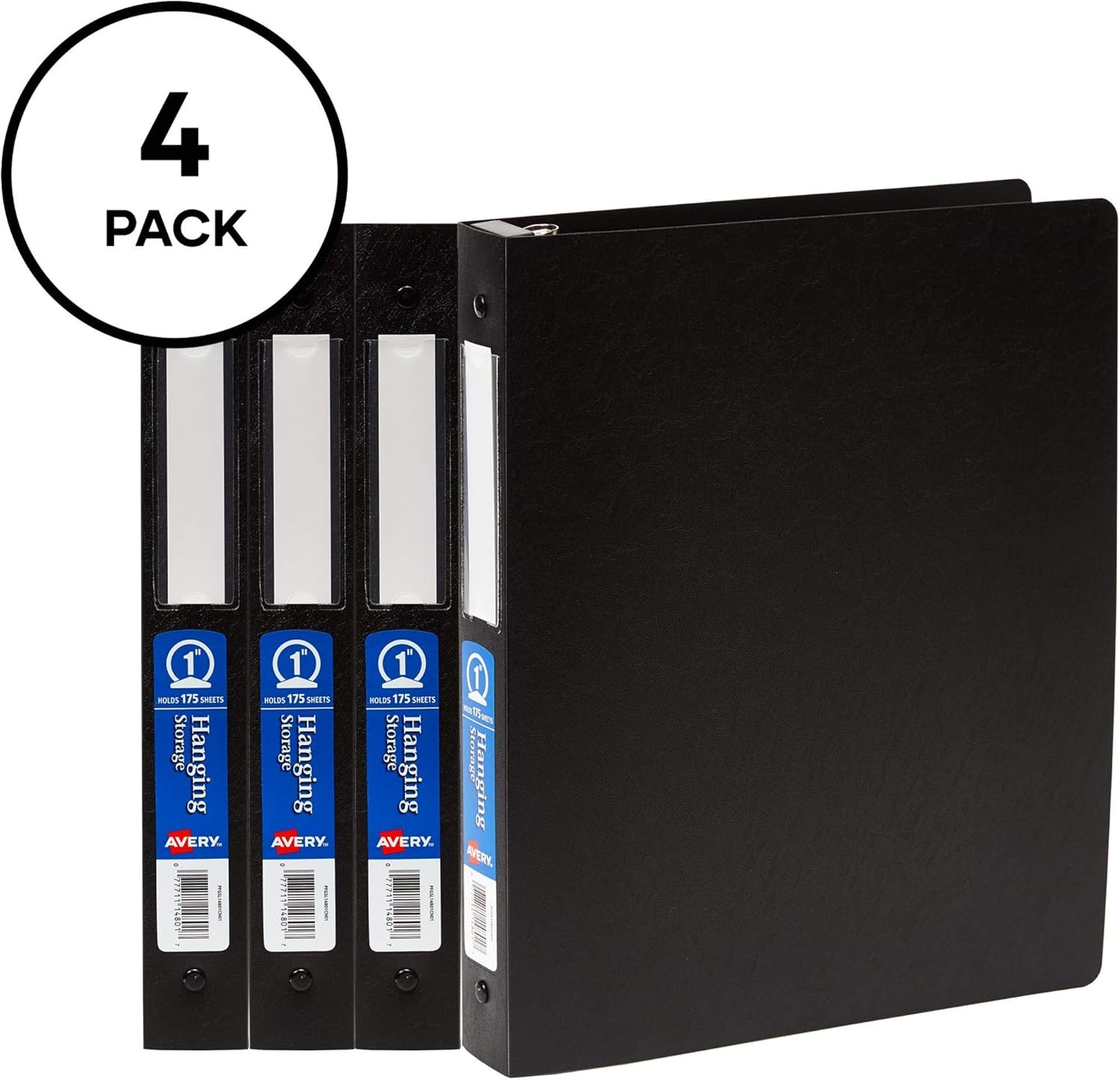 Avery Hanging Storage 3 Ring Binder, 1 Inch Round Rings, 1 Black Binder (14801)