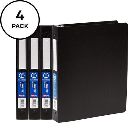 Avery Hanging Storage 3 Ring Binder, 1 Inch Round Rings, 1 Black Binder (14801)