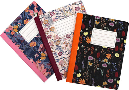 Pukka Pad, Composition Notebooks - 3 Pack of Journals Featuring 140 Pages of College Ruled 80GSM Paper with Sturdy Cover Stock - 9.75 x 7.5in - Bloom
