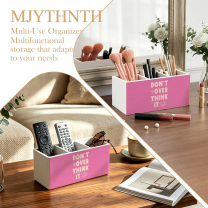Don't Overthink It Inspirational Pencil Pen Holder for Desk, Pink Positive Affirmations Wooden Box Sign Pen Holder Organizer for Home Office School Desk Accessories