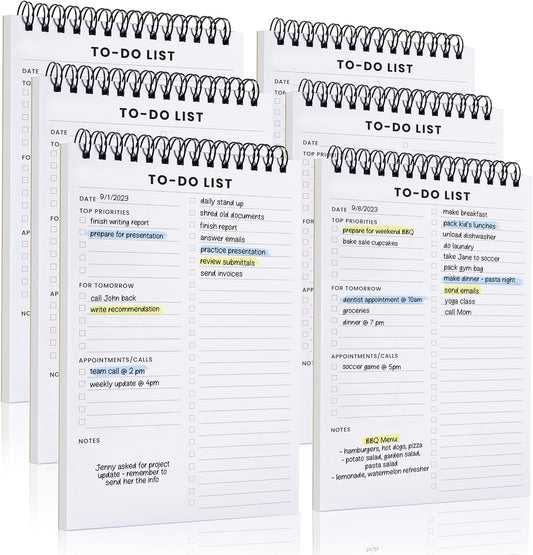 To Do List Notepad: With Multiple Functional Sections - 6.5 x 9.8" 60 Sheets - Spiral Daily Planner Notebook - Task CheckList Organizer Agenda Pad for Work - Note & Todo List Organization Notebooks