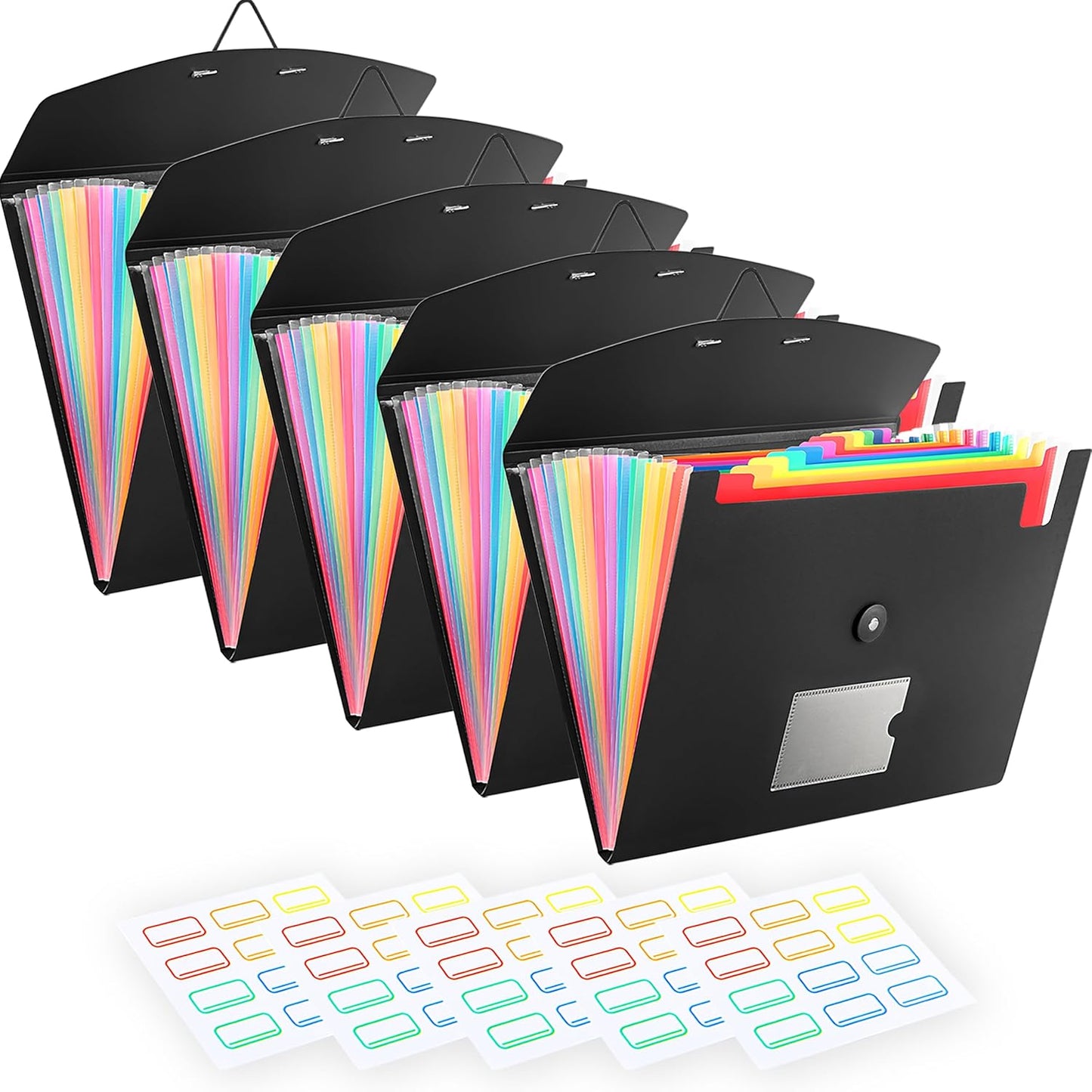 5-Pack 13-Pocket Expanding File Folder, Accordion File Organizer with Labels, Fits Letter Size & A4 Paper, for Home Office School College Supplies