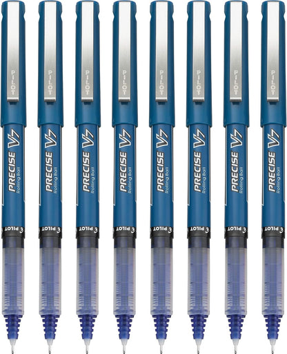 Pilot, Precise V7, Capped Liquid Ink Rollerball Pens, Fine Point 0.7 mm, Blue Ink Pens, Pack of 8 - Ideal for School, Journaling & Office Writing