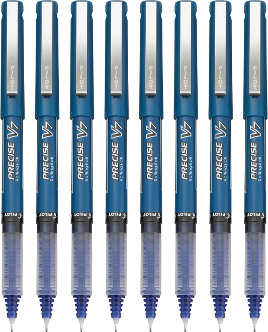 Pilot, Precise V7, Capped Liquid Ink Rollerball Pens, Fine Point 0.7 mm, Blue Ink Pens, Pack of 8 - Ideal for School, Journaling & Office Writing