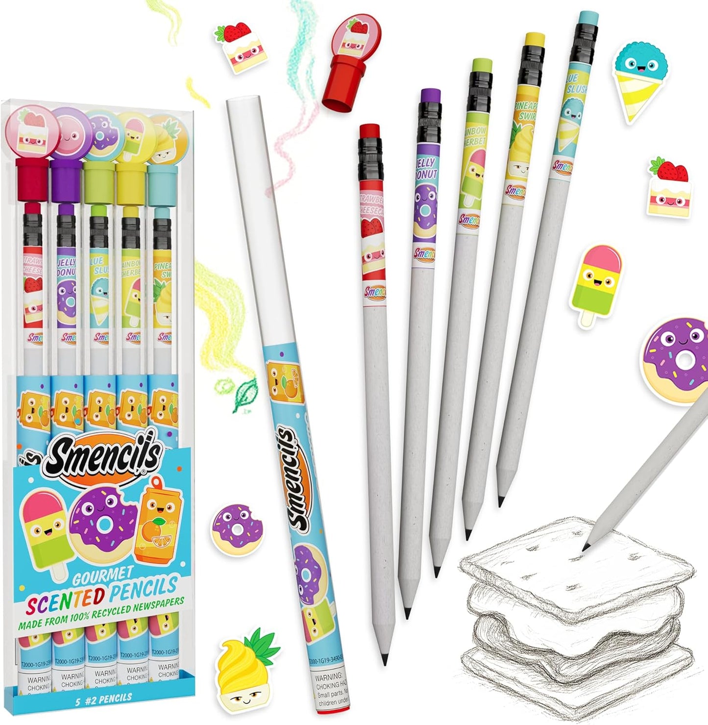 Spring Smencils - HB #2 Scented Pencils, 5 Count, Gifts for Kids, School Supplies, Classroom Rewards, Easter basket stuffers