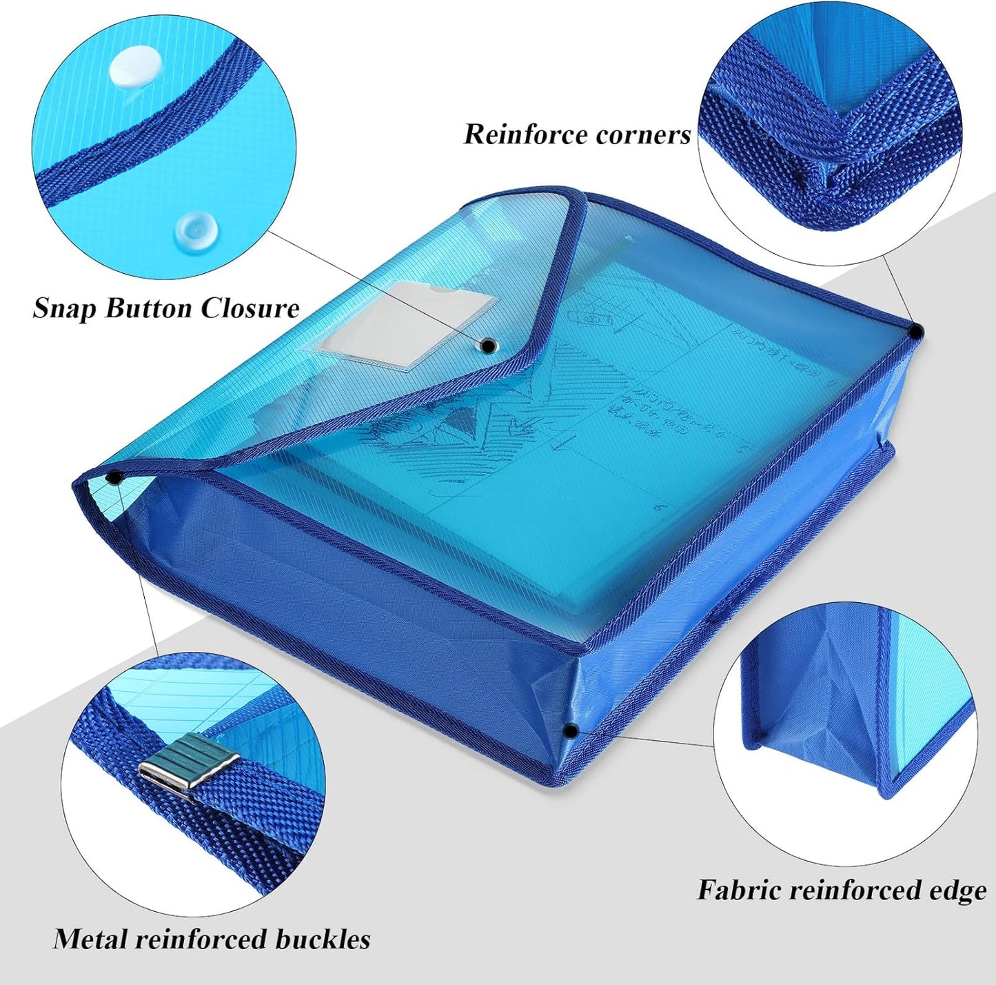 10 Pieces Plastic File Folders Envelope Expanding File Wallet Organizer Documents Folder with Snap Closure and Pocket, A4 Size Waterproof Transparent Pouch(White,Horizontal)
