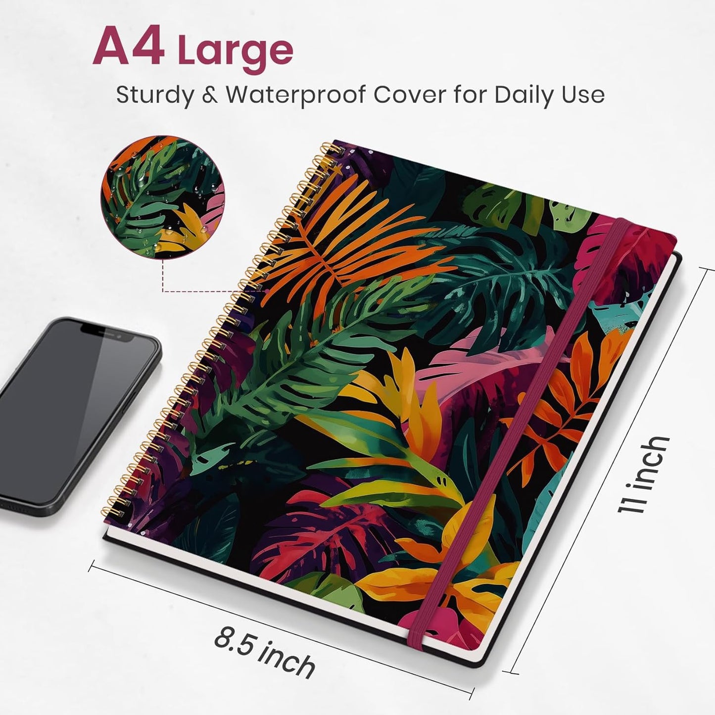 Taja Large Spiral Lined Journal for Women, 8.5" x 11" Notebooks for Work Collge Ruled, A4 Aesthetic Cute Journaling Notebooks for Writing, Plastic Cover, Celestial