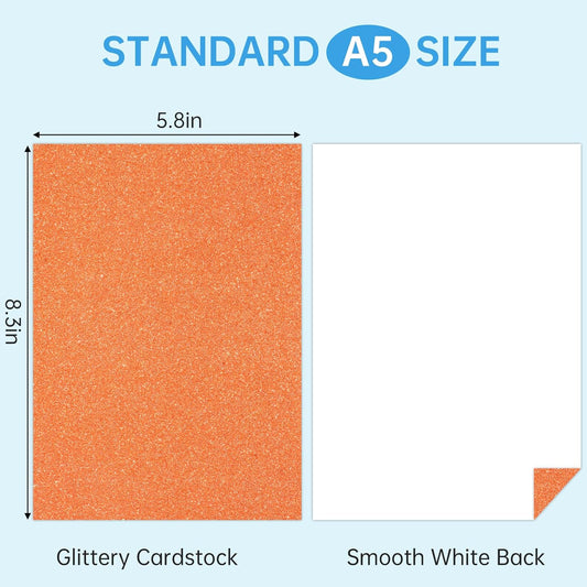 50 Sheets in 25 Colors Glitter Cardstock, Standard A5-Size Glossy Cardstock, Premium No-Shed Sparkly Cricut Cardstocks for Crafting Decorations, Cards, Scrapbooks, And DIY Projects