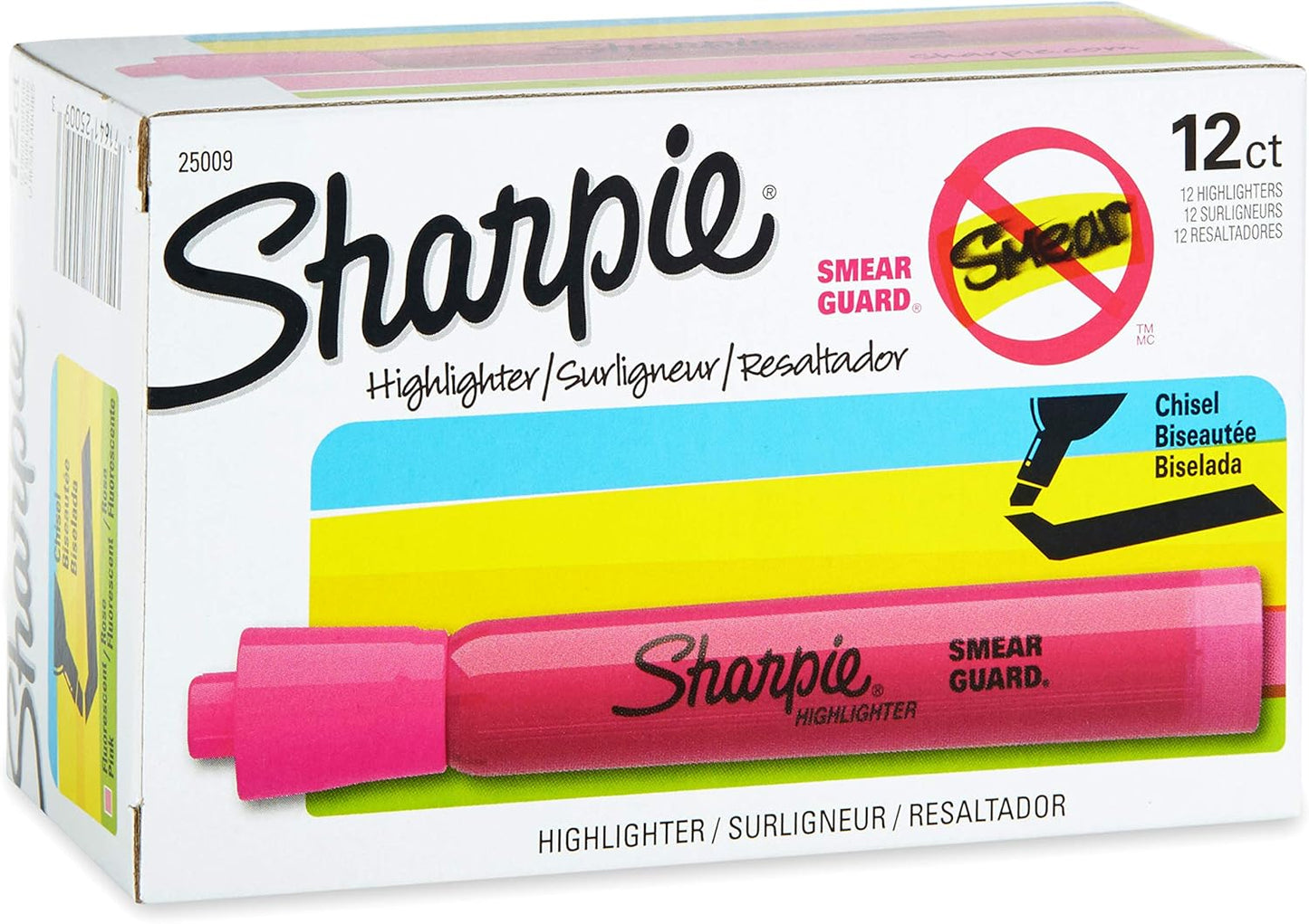 Sharpie Tank Style Highlighters, Chisel Tip, Fluorescent Pink, 12 Count