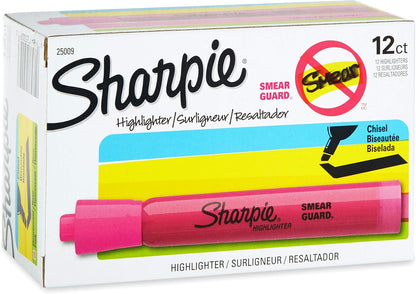 Sharpie Tank Style Highlighters, Chisel Tip, Fluorescent Pink, 12 Count