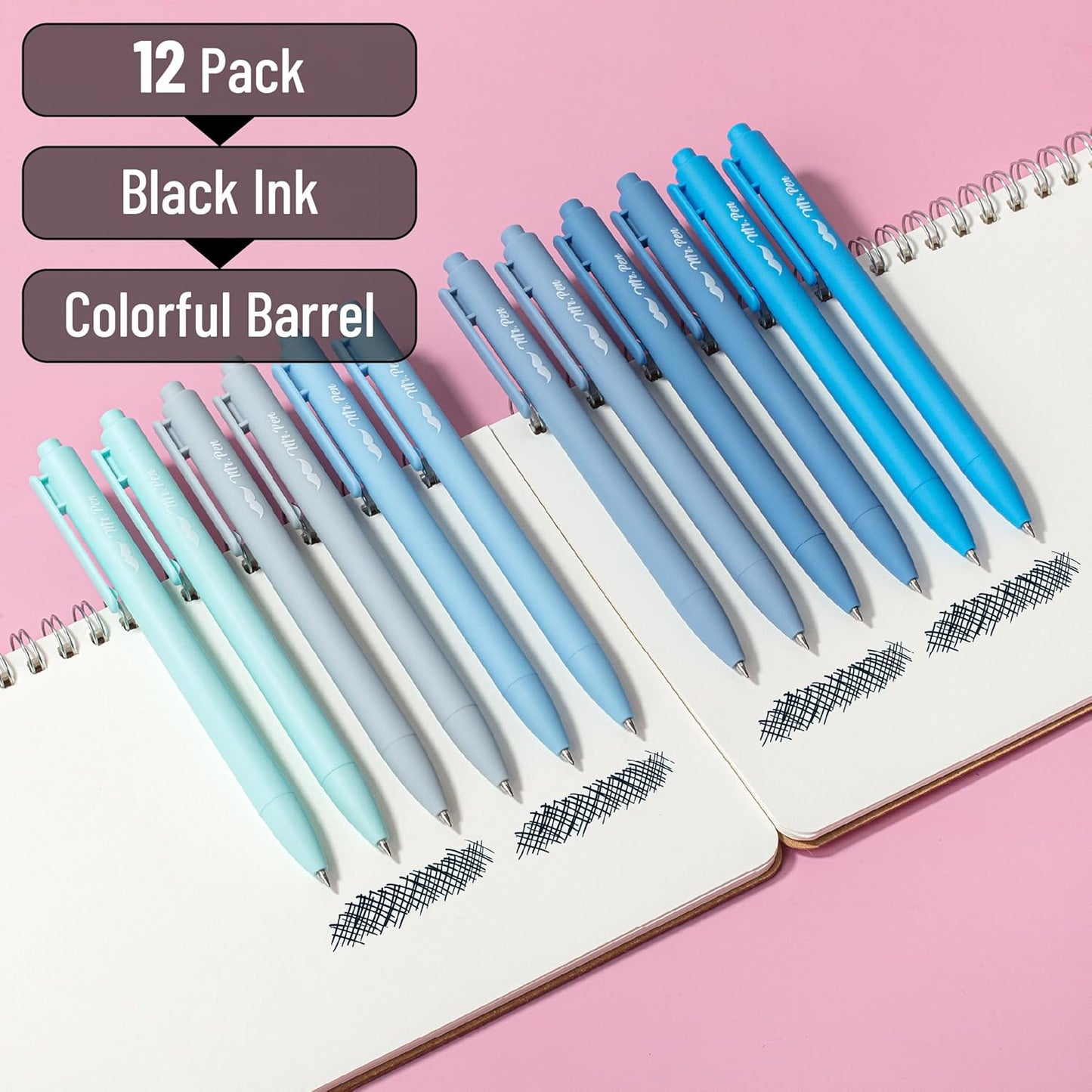 Mr. Pen- Retractable Gel Pens, 12 Pack, Colorful Ink, Fine Point 0.7mm, Fast Dry, Smooth Writing, Cute Pens for Drawing, Writing Planner and School Supplies