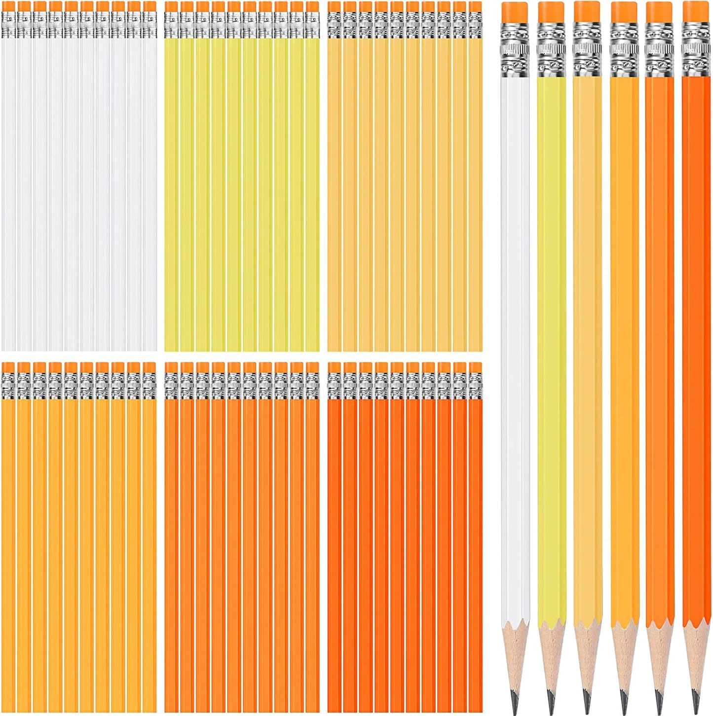 TecUnite 60 Pcs HB Pencils #2 Unsharpened Wood Cased Pencils with Eraser Hexagonal Pencil Cute Graphite No 2 Pen for Adults Gifts Exam School Office Sketching Learning (Wood Color, Silver)