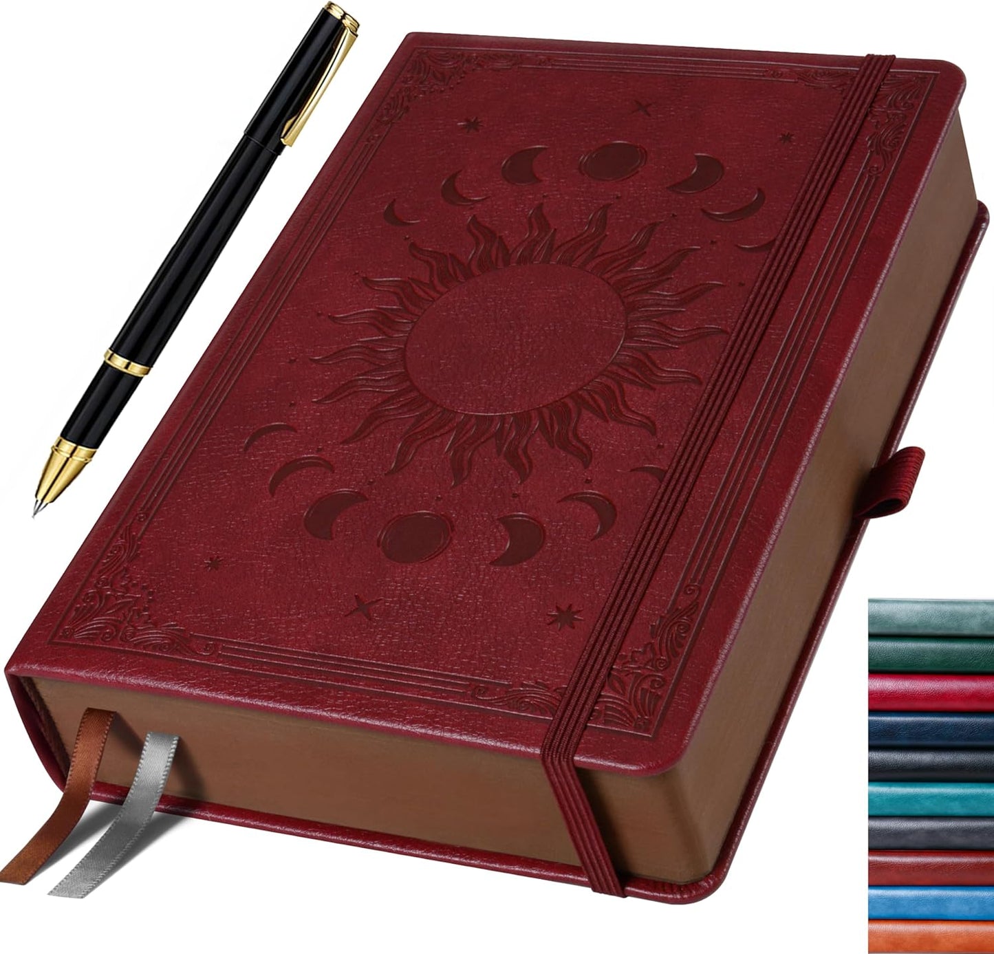 Journal Notebook for Women/Men, Daily for Classic Lined Writing,360 Pages Leather Hardcover with Vintage Sun & Moon Design, SeaGreen, A5 (14.5 x 21 cm)