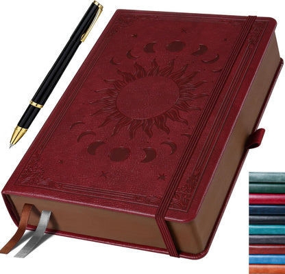 Journal Notebook for Women/Men, Daily for Classic Lined Writing,360 Pages Leather Hardcover with Vintage Sun & Moon Design, SeaGreen, A5 (14.5 x 21 cm)
