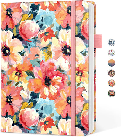Taja Pretty Lined Journal for Women, Aesthetic Cute Hardcover Leather Journal for Writing, A5 College Ruled Notebook for Work & Note Taking, Perfect for Office School Home, 160 Pages, Meadow Flowers