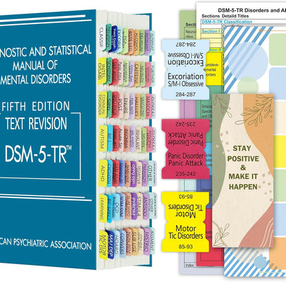 Index Tabs for DSM-5, Color-Coded and Laminated, with 11 Blank Tabs, Alignment Guide and Inspirational Bookmark Included, Tear-Resistant & Waterproof